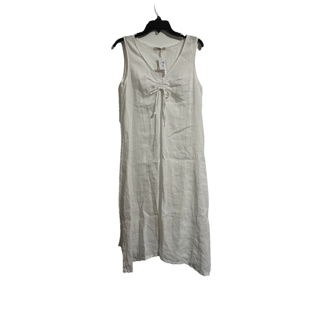 Made‎ in Italy Puro Lino Linen Dress Womens Small Sleeveless Midi White New